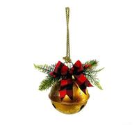 Metal Christmas Jingle Bells with Decorative Holly Berry and Bow, Clear Sound Producing Ornaments for Seasonal Celebrations (Gold)