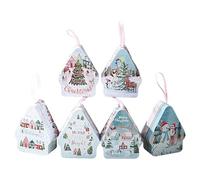 Metal Christmas Tin Containers - Six Piece Portable Treat Boxes, Holiday Cookie Tins | For Candy Dessert New Year, Home Holiday Wedding, Party Treat Storage