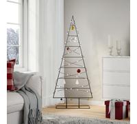 Metal Christmas Tree Black 150cm Powder-Coated Steel 8-Tier Space-Saving Balcony