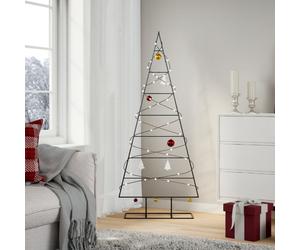 Metal Christmas Tree Black 150cm Powder-Coated Steel 8-Tier Space-Saving Balcony