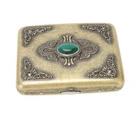 Metal Cigarette Case Box Double Sided Spring Clip Open Brass Vintage Cigarette Pocket Holder with Jade for 20 Cigarettes Flowers