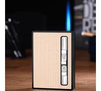 Metal Cigarette Case - Cigarette Box 2-in-1 Lighter, Cigarettes Case with Built-in Lighter, Refillable Butane Jet Torch Lighters, Automatic Pop-up, Portable Lighters Cases(Gold)