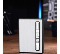 Metal Cigarette Case - Cigarette Box 2-in-1 Lighter, Cigarettes Case with Built-in Lighter, Refillable Butane Jet Torch Lighters, Automatic Pop-up, Portable Lighters Cases(Silver)