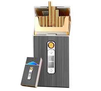 Metal Cigarette Case - Cigarette Box, USB Lighters 2 In 1 Cigarettes Box Portable Pack, Cigarette Case With Lighter, For 20pcs Cigarettes(Black)