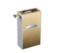 Metal Cigarette Case - Cigarette Box with Lighter, Built In USB Lighters, Cigarette Pack 10-20 Capacity, Rechargeable Electric Lighter, Windproof Flameless(Gold)