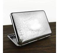 Metal Cigarette Case for Women Men Slim Box Holds 20 Cigarettes 84mm with Spring Clips and Double Side Embossing (Scrolly)