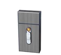 Metal cigarette case with built-in lighter, tungsten filament ignition, portable reusable lighter, windproof thick, medium and thin universal cigarette case, for adventure hiking(Black1)