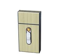 Metal cigarette case with built-in lighter, tungsten filament ignition, portable reusable lighter, windproof thick, medium and thin universal cigarette case, for adventure hiking(Gold1)