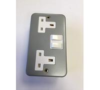 Click Scolmore Essentials Metal Clad 2 Gang Double Pole 13A Switched Socket - CL036