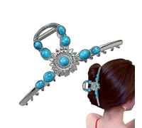 Metal Claw Clips - Blue Stone Hairpin, Thick Hairs Grip Accessories | Floral Design Gemstone Holder With Anti Slip Feature For Western Retro Hairstyling Durable Chic Style Accessory, Steadfast Hold