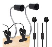 Metal Clip on Light 2Pcs Clip on Bulb Holder Flexible E27 Lamp Holder, Black Clamp Light with 360° Rotatable Gooseneck and 220 cm Cable Switch, Clip on Lamp for Bedroom, 60W Max（Bulb not Included）
