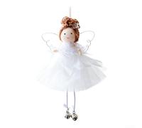 Metal Cloth Angel Decoration 17cm Wing Design(White) | Delicate tulle skirt, wing-shaped details, for whimsical fairy silhouette, festive home display, 17x12cm size