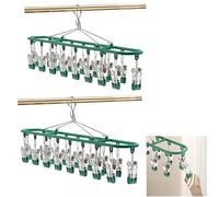 Metal clothes rack with clips, stainless steel clothes and socks clothes rack, laundry dripping clothes rack with 20 clips, which can dry socks, children's clothes and underwear (Green 2pcs)