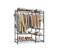 SONGMICS Open Wardrobe, Clothes Rack, Clothing Rack with 7 Shelves, 2 Clothes Rails, 4 S-Hooks, Metal Frame, for Bedroom, Living Room, Hallway, Black LGR010BZ01