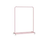 Metal Clothes Rack with Storage Shelf on Wheels, Jelly Pink