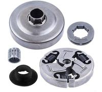 Metal Clutch Drum 7T with Passive Plate, Turbine and Roller Needle for Chainsaw 357 359 Replacement Parts, Complete 5-Piece Assembly Kit