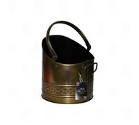 Metal Coal Bucket Scuttle Brass Finish - Traditional Fireplace Coal Hod with 2 Handles, 5kg Coal Capacity, Fireside Fuel Storage Holder for Coal, Logs & Smokeless Fuel