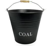 Metal Coal Bucket With No Lid Wooden Handle Fireplace Container Litre Black Coal | Wooden Handle & No Lid | Log Holder | Fireplace Fire Pit Wood Burning Stove Bin | 12L (COAL BUCKET)