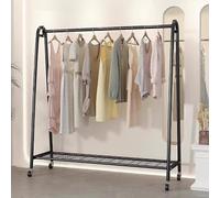 Metal Coat Rack on Wheels - Slish d & Black Multi-Purpose Hanr for Bedroom, Balcony, Living Room - Portable, Space-Saving, Sto Solut