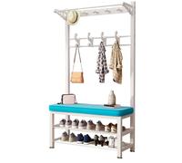 Metal Coat Rack with Bench Shoe Storage Shelf 7-11 Hooks Entryway Furniture Bedroom Corridor Living Room nizer White Blue 60CM Size