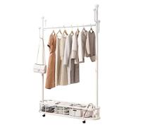 Metal Coat Rack with Hooks and Storage Basket - Modern Industrial Hall Tree on Wheels for Entryway Organization