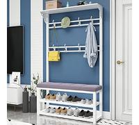 Metal Coat Rack with Shoe Bench, Modern Industrial Entryway Coat Tree with 11 Hooks and 2-Tier Shoe Rack, 4 in 1 Hall Tree for Hallway Living Rooms, Easy to Assemble, 100X30X172CM