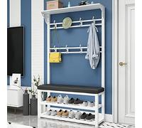 Metal Coat Rack with Shoe Bench, Modern Industrial Entryway Coat Tree with 11 Hooks and 2-Tier Shoe Rack, 4 in 1 Hall Tree for Hallway Living Rooms, Easy to Assemble, 100X30X172CM