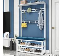 Metal Coat Rack with Shoe Bench - Modern Industrial Entryway Coat Tree with 11 Hooks and 2-Tier Shoe Rack for Hallway Living Rooms