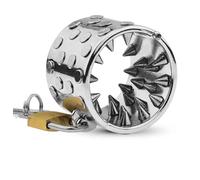 Metal Cock Ring with Spiked Chastity Device Penis Ring with Lock for Male Penis Bondage Restraints BDSM Sex Toys for Adult Prevent Erection and BDSM Punishment White Long