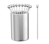 Metal Cocktail Picks 12Pack+Holder Kit, 304 Stainless Steel Toothpicks, Reusable Cocktail Skewers, Garnish Picks Bloody Mary Skewers, Martini Picks for Olives Appetizers Fruit (Silver X)