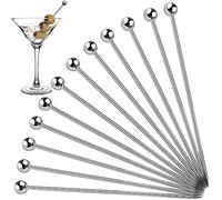 Metal Cocktail Picks for Drinks Stainless Steel,4 Inches Martini Olive Skewers,Fancy Bar Toothpicks Drink Garnish Bloody Mary Skewers Appetizer Fruit,12PCS Silver