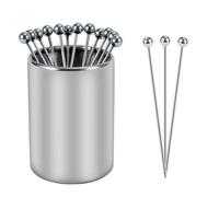 Metal Cocktail Picks Holder Set, 12 Cocktail Toothpicks Reusable Stainless Steel Decorative Toothpicks for Appetizers for Sandwiches, BBQ Snacks, Cocktails