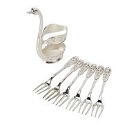 Metal Coffee Dessert Forks Set, Swan Base Holder Fork Organizer with 6pcs Forks for Coffee Fruit Dessert, Aluminum Decorative Swan Shape Dinnerware Set for Stirring Mixing (Silver)