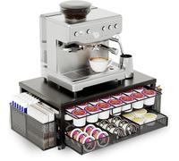 Metal Coffee Pod Holder Storage with 2 Tier Vertuo Capsule Holder Drawer, Coffee Machine Stand with 2 Coffee Accessories Baskets,Black