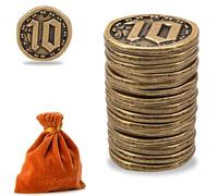 Metal Coins for Board Games, Prefdo 15 PCS Treasure Tokens for Poker, RPG, Strategy Tabletop Gaming, Fantasy Currency, Heavy Duty Generic Game Currency (Bronze - Value 10 Coins)