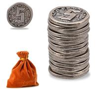 Metal Coins for Board Games, Prefdo 15 PCS Treasure Tokens for Poker, RPG, Strategy Tabletop Gaming, Fantasy Currency, Heavy Duty Generic Game Currency (Retro Silver - Value 5 Coins)
