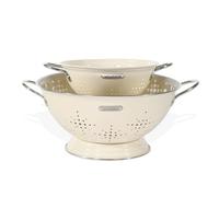 Metal Colander 2 Pack, Strainer Bowel with Handles 2Qt & 6Qt Powder Coated Solid Ring Base Heavey Duty Kitchen Drainer Basket for Pasta Veggies and Fruits,New Home Apartment Essentials (Almond Cream)
