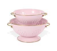 Metal Colander Set of 2, Strainer Basket with Handles 3.5 & 5 Qt Powder Coated Self-draining Solid Ring Base Metal Large Kitchen Colander Bowel for Pasta Vegetable Fruit (PINK)