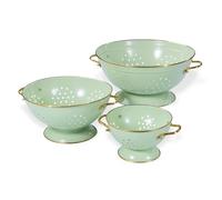 Metal Colander Set of 3, Strainer Basket with Handles perfect for Spaghetti, Pasta, Berry, Vegetable, Fruit, Solid Base Powder Coated Kitchen Essential Strainer Set, 1 & 3.5 & 5 Qt (Green)