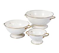 Metal Colander Set of 3, Strainer Basket with Handles perfect for Spaghetti, Pasta, Berry, Vegetable, Fruit, Solid Base Powder Coated Kitchen Essential Strainer Set, 1 & 3.5 & 5 Qt (Cream)