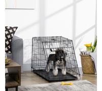 PawHut Trapeze Collapsible Pet Travel Box w/ Removable Tray - Black, Black