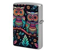 Metal Colorful Owl Pictures Lighter Case Windproof Flip Top Lighter Sleeve Double Sided Vintage Cool Cigarette Pouch Holder Reusable Pocket Protective Cover Men Gifts for Boyfriend Husband