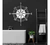 Metal Compass Wall Art, Nautical Wall Decor, Compass Rose Decor, Metal Artwork Decoration, Modern Sculpture Home Decor for Living Room,Bedroom Hallway and Stairs Nature (Silver 39L x 3