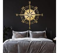 Metal Compass Wall Art, Nautical Wall Decor, Compass Rose Decor, Metal Artwork Decoration, Modern Sculpture Home Decor for Living Room,Bedroom Hallway and Stairs Nature (Gold 35×35in/90