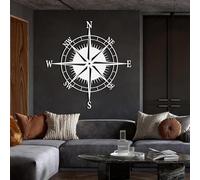 Metal Compass Wall Art, Nautical Wall Decor, Compass Rose Decor, Metal Artwork Decoration, Modern Sculpture Home Decor for Living Room,Bedroom Hallway and Stairs Nature (White 24×24in/6