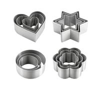 Metal Cookie Cutter Set - 12 Stainless Steel Shapes Including Round, Heart, Star, and Flower for Baking Biscuits and Mini Molds