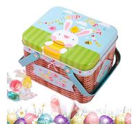Metal Cookie Tin, Storage Container with Handle, 6.3 Inches Bunny Pattern Box with Secure Lid, Easter Treat Canister, Decorative Storage Box with Festive Design, Food Container for Spring Holiday