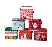 Metal Cookie Tins,6-Piece with Handle | Tinplate Cookie Container Treat Box | for Kids Family Cake Snack Crafts Chocolate Jewelry Party Favors Holiday Birthday New Year