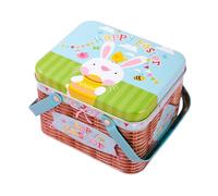 Metal Cookie Tins - Container With Handle And Lid, Easter Bunny Pattern Treat Boxes, Storage Food Jewelry Use, Sturdy Material Build, Spring Holiday Wedding Accessory, Birthday Party Gift Organizer