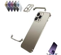 Metal Corner Pad Frame Phone Case for iPhone,Frameless Metal Corner Pad Anti-Fall Phone Case,Bare Metal Feel Phone Case Borderless with Camera Lens Protector (Gray,for iPhone15Plus)